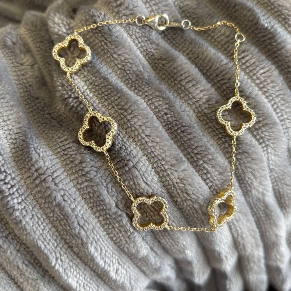 Vintage open gem 5 leaf clover 925 clasp bracelet - Picture 8 of 11
